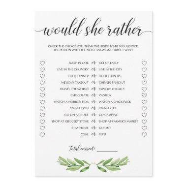 Watercolor Greenery and White Bridal Shower Game