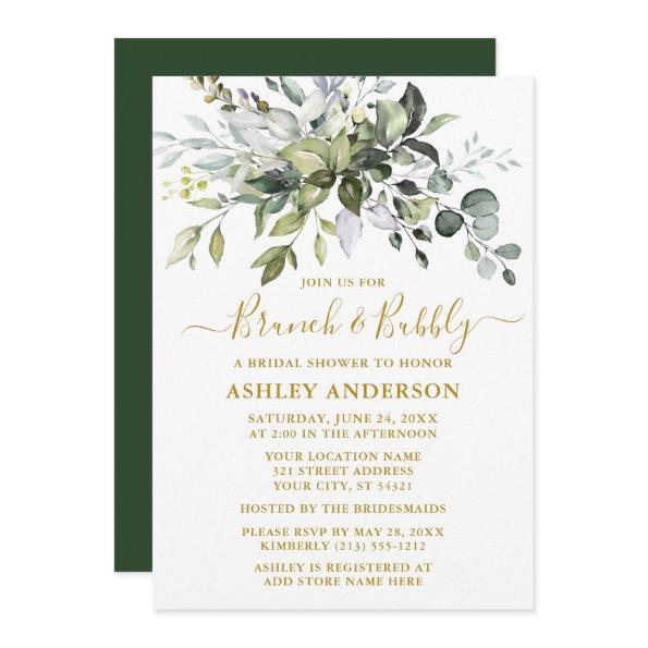 Watercolor Greenery Bridal Brunch Bubbly Gold