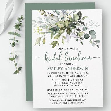 Watercolor Greenery Bridal Luncheon Sage Green Invitations