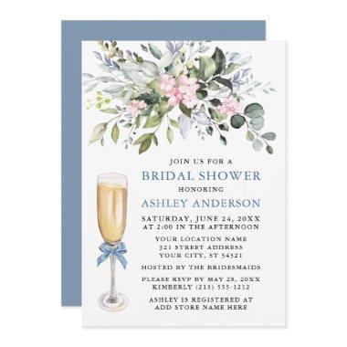 Watercolor Greenery Bridal Shower Pink Dusty Blue Invitations