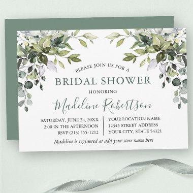 Watercolor Greenery Bridal Shower Sage Green Invitations