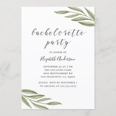 Watercolor greenery calligraphy bachelorette party Invitations