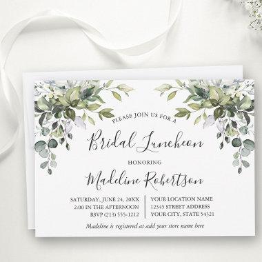 Watercolor Greenery Calligraphy Bridal Luncheon Invitations