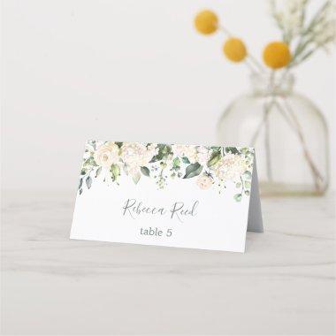 Watercolor greenery, cream roses Wedding table Place Invitations