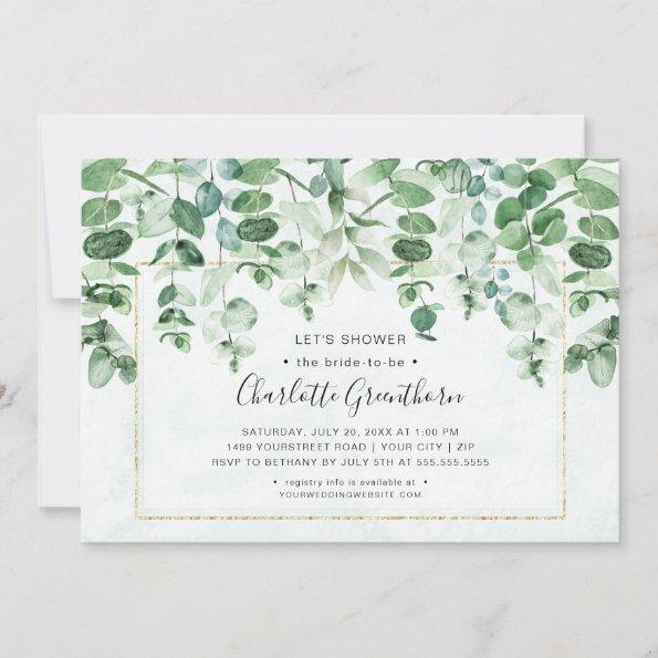 Watercolor Greenery Drop Bridal Shower Invitations