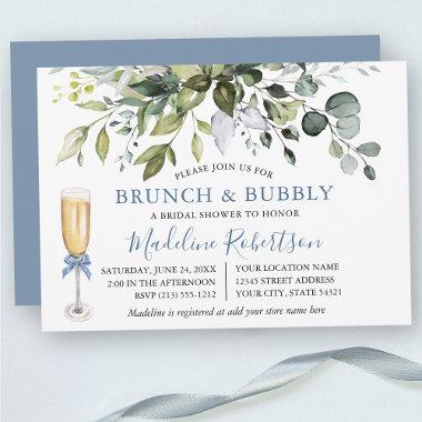 Watercolor Greenery Dusty Blue Bridal Brunch Invitations