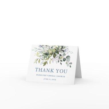 Watercolor Greenery Dusty Blue  Note Thank You