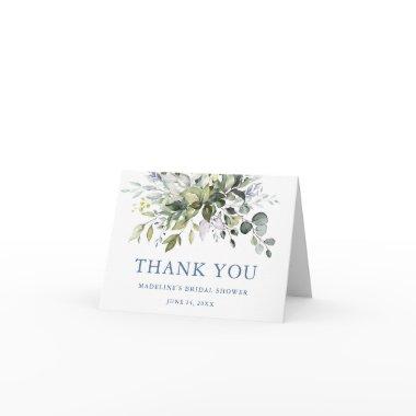 Watercolor Greenery Dusty Blue Bridal Shower Note Thank You Invitations