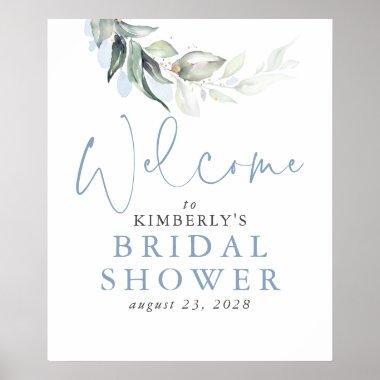Watercolor Greenery Dusty Blue Welcome Sign