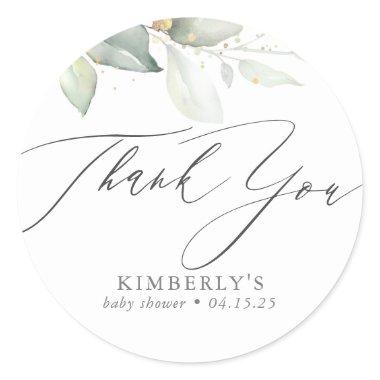 Watercolor Greenery Elegant Calligraphy Thank You Classic Round Sticker