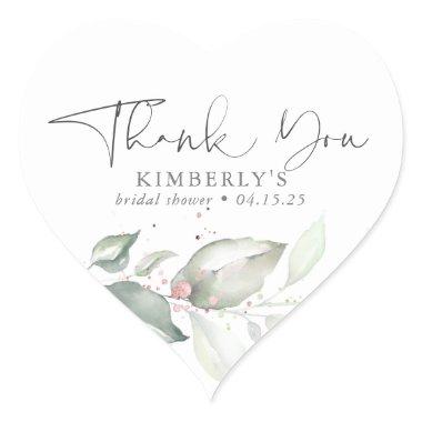 Watercolor Greenery Elegant Calligraphy Thank You Heart Sticker
