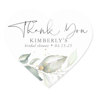 Watercolor Greenery Elegant Calligraphy Thank You Heart Sticker