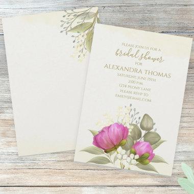 Watercolor Greenery Floral Peony Bridal Shower Invitations