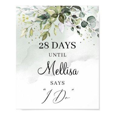 Watercolor greenery foliage boho countdown sign