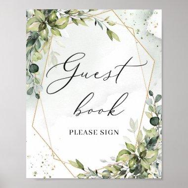 Watercolor greenery foliage gold guest book sign