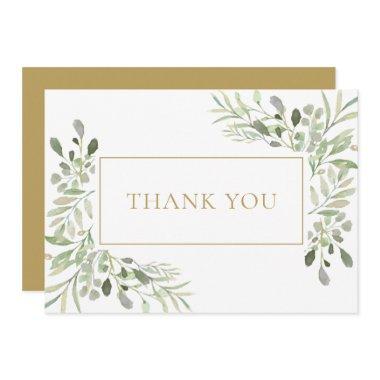 Watercolor Greenery Foliage Gold Thank You Invitations