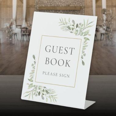 Watercolor Greenery Foliage Guest Book Pedestal Sign