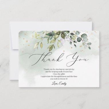 Watercolor greenery foliage leaves Bridal Shower Thank You Invitations