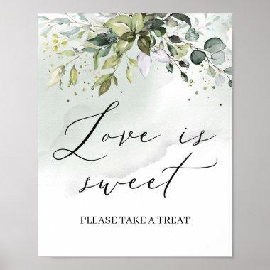 Watercolor greenery foliage love is sweet sign