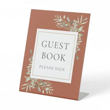 Watercolor Greenery Foliage Terracotta Guest Book Pedestal Sign