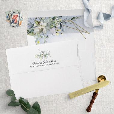 Watercolor Greenery Geometric Dusty Blue Envelope