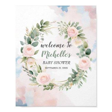 Watercolor Greenery girl baby shower welcome sign
