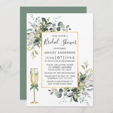 Watercolor Greenery Glass Sage Green Shower Invitations