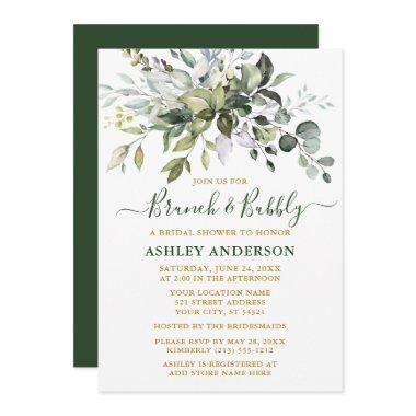 Watercolor Greenery Gold Bridal Brunch Bubbly