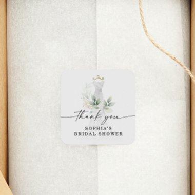 Watercolor Greenery Gold  Thank You Square Sticker