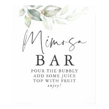 Watercolor Greenery Gold Leaves Mimosa Bar Sign