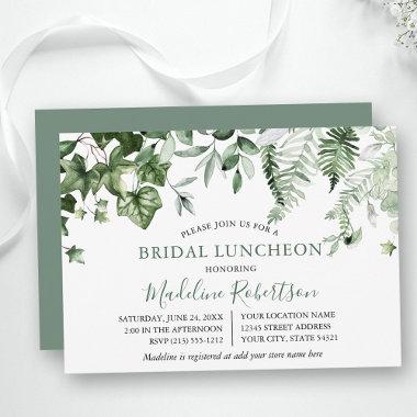 Watercolor Greenery Ivy Ferns Sage Green Luncheon Invitations