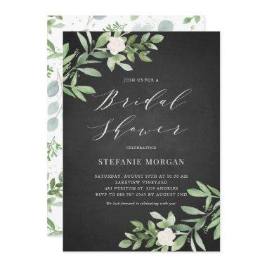 Watercolor Greenery on Chalkboard Bridal Shower Invitations