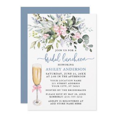 Watercolor Greenery Pink Dusty Blue Bridal Lunch