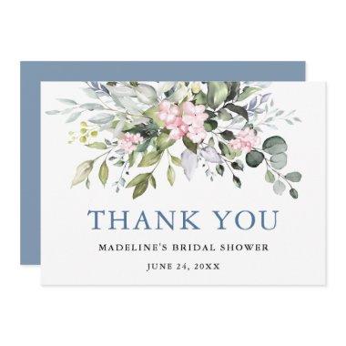 Watercolor Greenery Pink Dusty Blue  Thank You