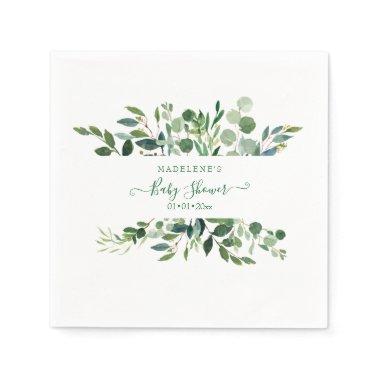 Watercolor Greenery, Rustic Eucalyptus Baby Shower Napkins