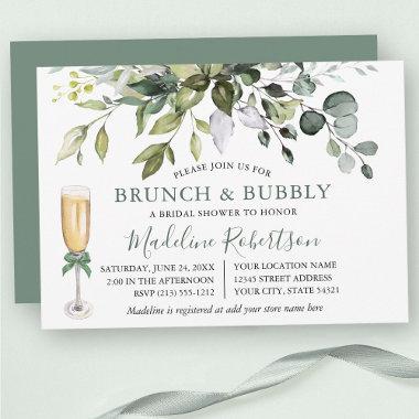 Watercolor Greenery Sage Green Bridal Brunch Invitations