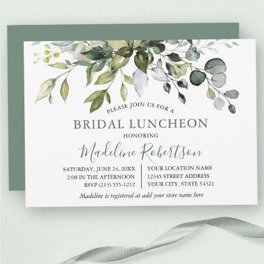 Watercolor Greenery Sage Green Bridal Luncheon Invitations