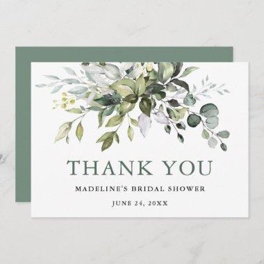 Watercolor Greenery Sage Green Bridal Shower Thank You Invitations