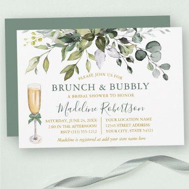 Watercolor Greenery Sage Green Gold Bridal Brunch Invitations