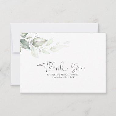 Watercolor Greenery Silver Leaves Thank You