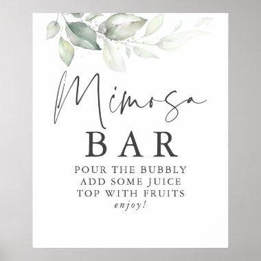 Watercolor Greenery Silver Mimosa Bar Sign