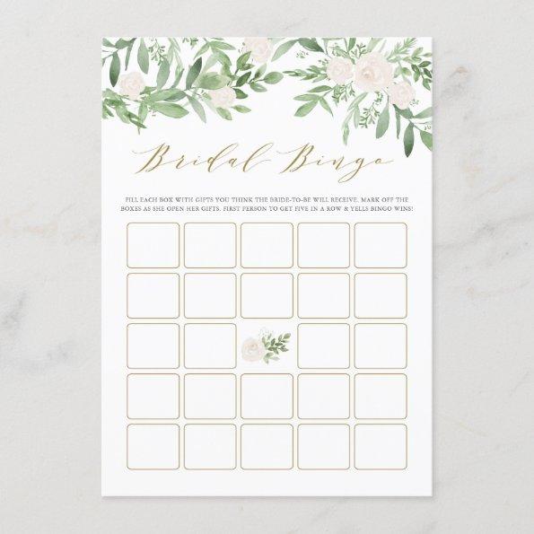 Watercolor Greenery White Flowers Bridal Bingo Enclosure Invitations