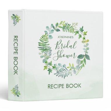 Watercolor Greenery Wreath Bridal Shower Recipe 3 Ring Binder