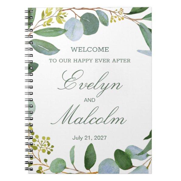 Watercolor greenery wreath, eucalyptus Wedding Notebook
