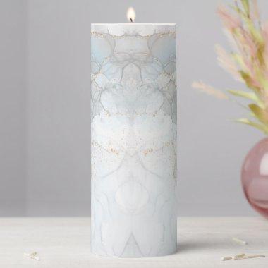 Watercolor Grey White Blue Gold Marble Agate Art Pillar Candle