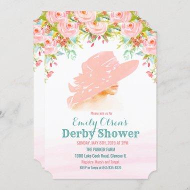 Watercolor Hat Floral Derby Shower Invitations