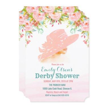 Watercolor Hat Floral Derby Shower Invitations