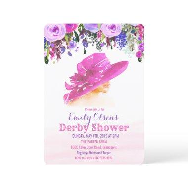 Watercolor Hat Floral Derby Shower Invitations