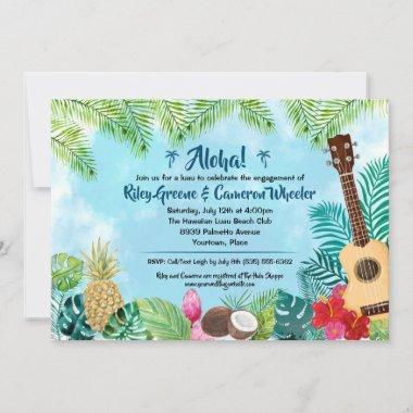 Watercolor Hawaiian Luau Party Invitations