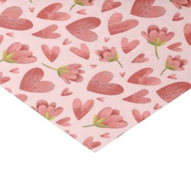 Watercolor Heart Flower Pattern Valentine's Day Tissue Paper